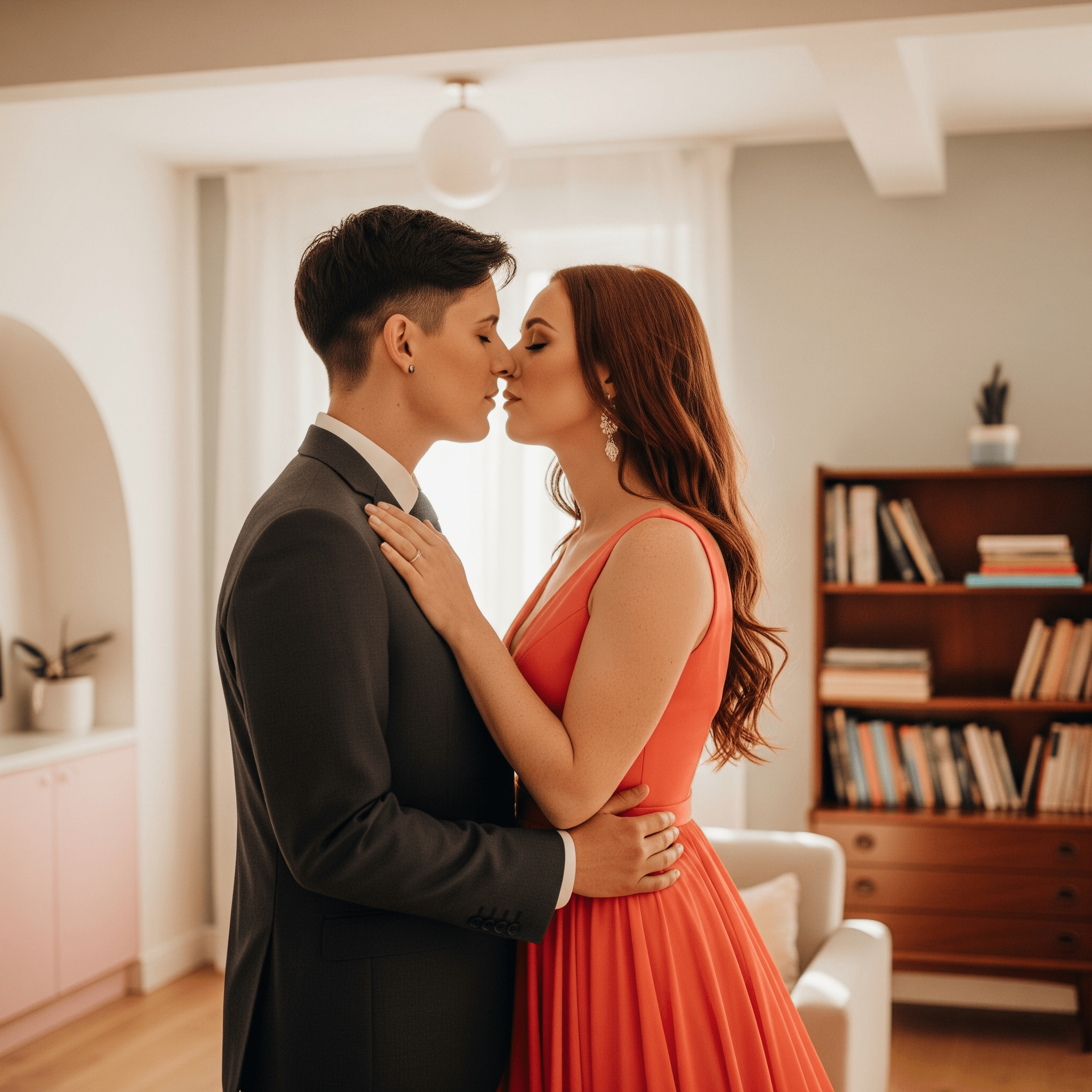 Trans couple kissing